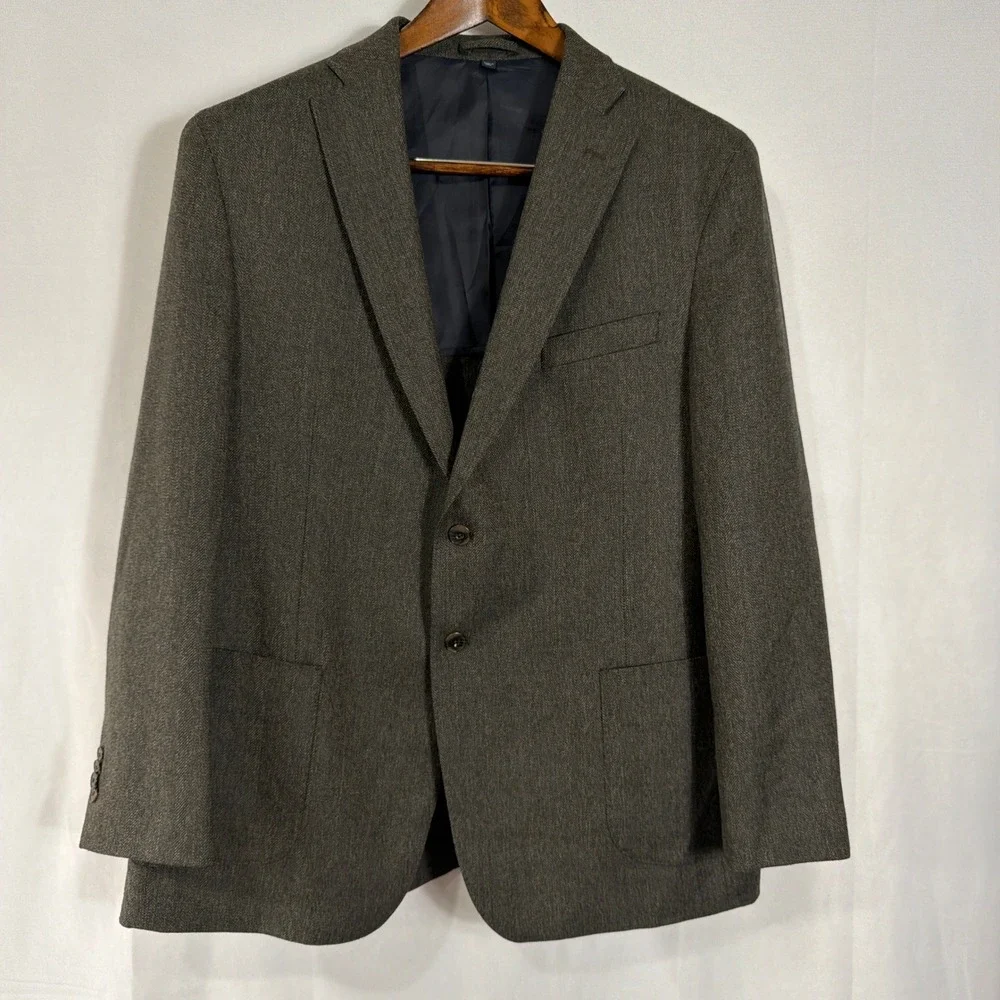 Jos. A. Bank Sport Coat Tailored Fit 100% Wool Herringbone Brown Mens 46 Regular